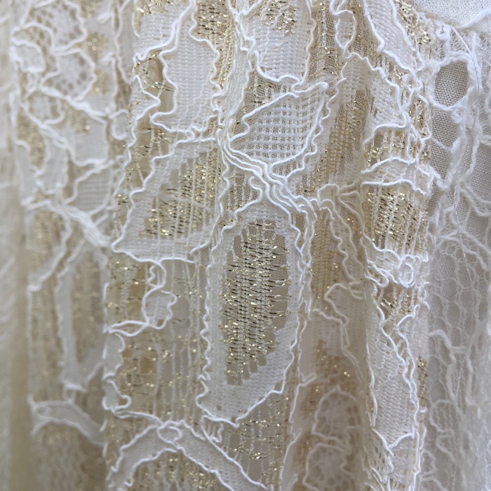 NWT FREE PEOPLE INTRICATE IVORY & GOLD OVERLAY LINED DRESS - Picture 3 of 12